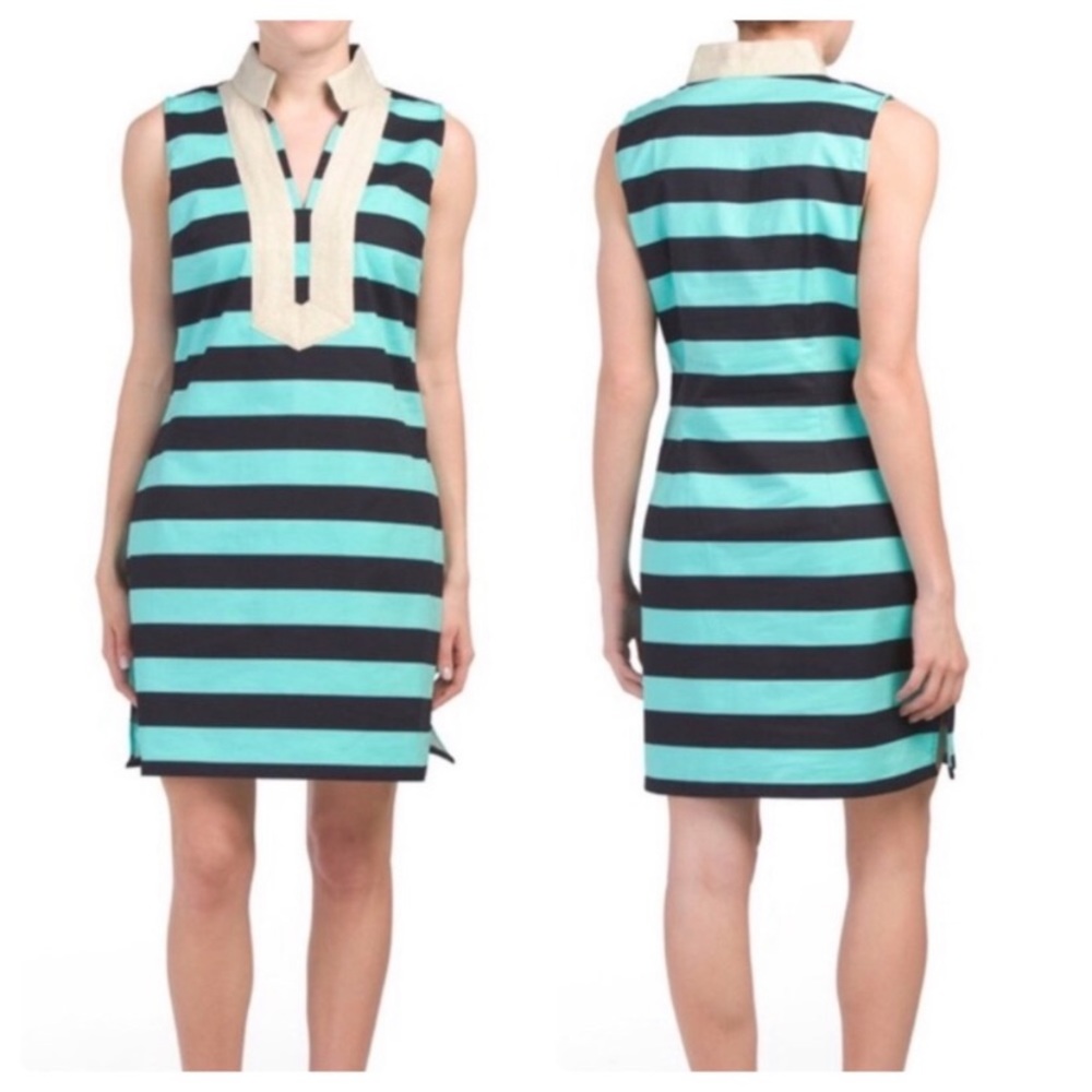 Sail To Sable | Classic Striped Tunic Dress with Gold Trim size M .